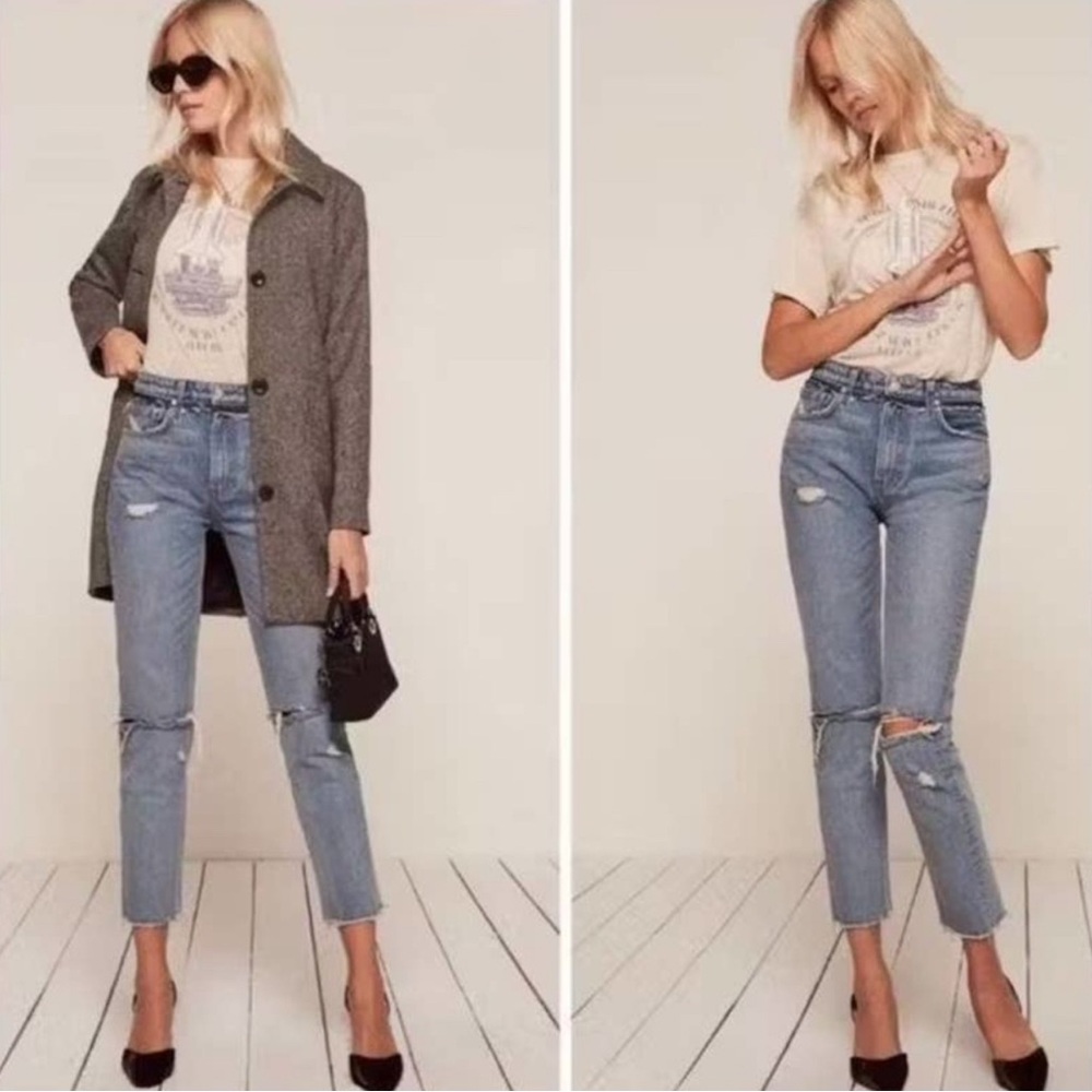 Reformation Women's Cropped Cigarette Jeans Size 26 High Rise Savu Wash Raw‎ Hem